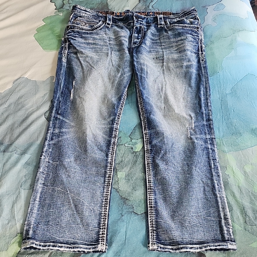 Rock Revival Zachary Straight Men's Lightly Distressed Jeans 42 X 32 Inches